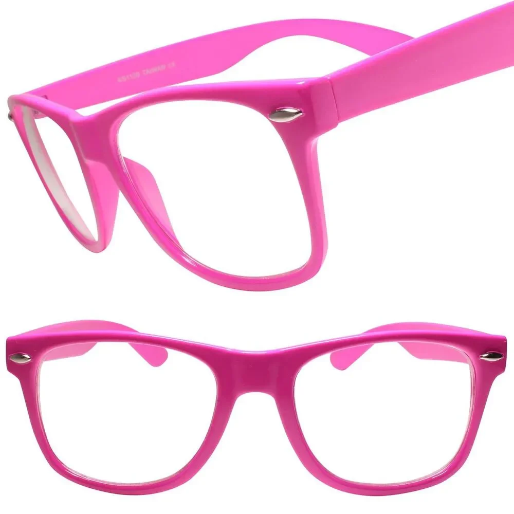 Classy 80s 90s Dapper Clubbing Horn Rimmed Pink Frame Clear Lens Glasses